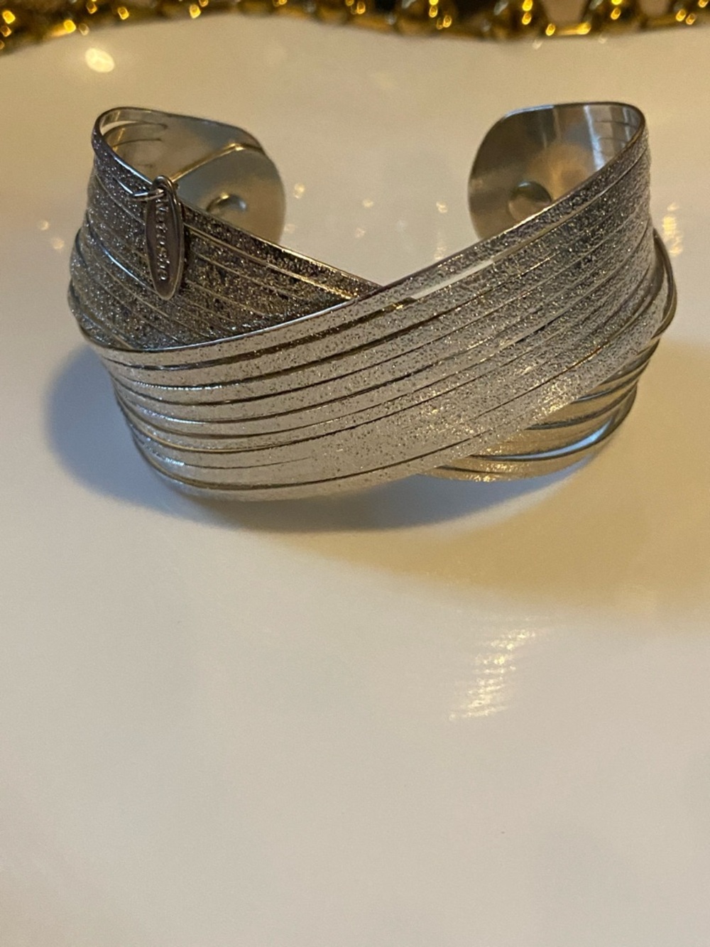 Natasha Couture Silver Multi-Band Crossover Cuff Bracelet